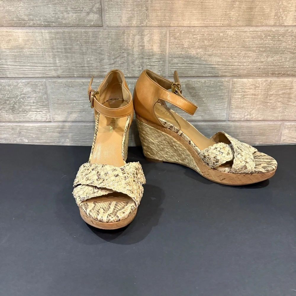 Cole‎ Haan Leather Snake Skin Espadrille Platform Wedge Sandals Size 8B